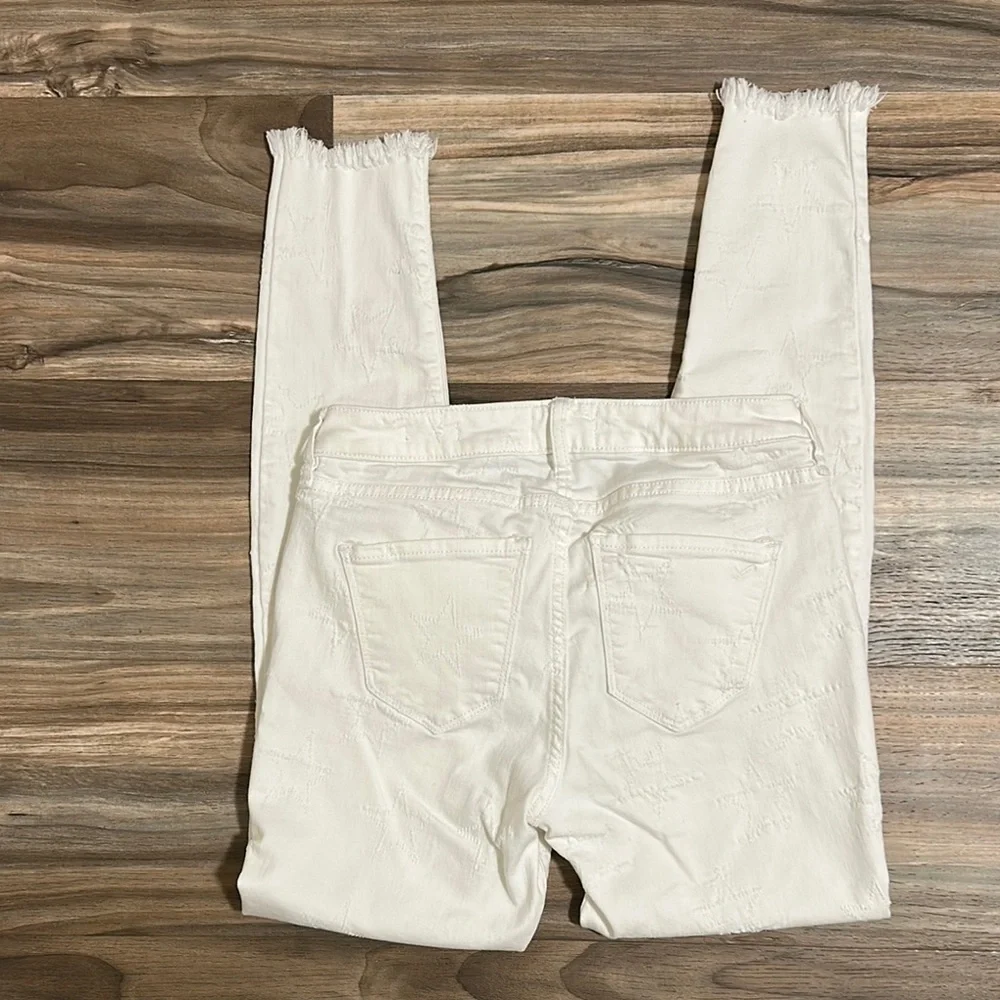 William Rast Ankle Skinny Jeans Womens 26 White Distressed Embroidered Star